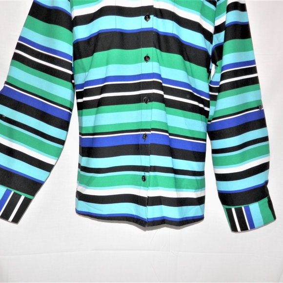 Notations 2X Turquoise Stripe Button Top H580 - Picture 3 of 6